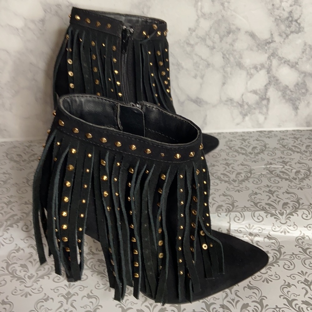 Express fringe studded ,suede booties, size 6.